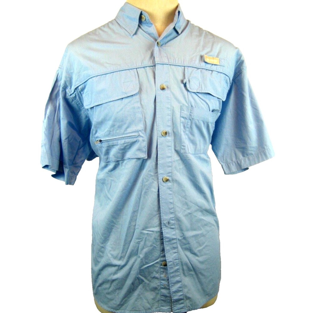 Mens Reel Legends Nylon Sky Blue Vented SS Fishing Outdoors Casual Shirt sz L